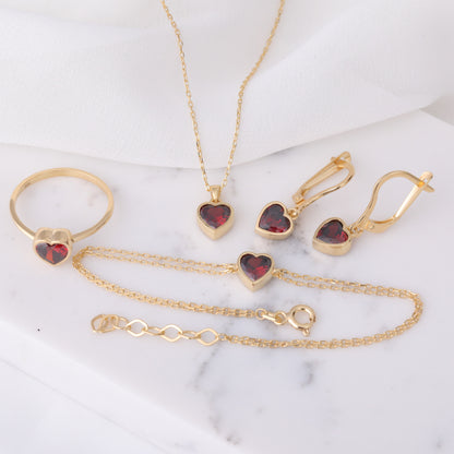 Heart Garnet Bezel Ring in 14K Solid Gold, January Birthstone Jewelry Queen Jewelry Rings