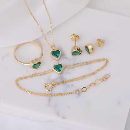 Heart Emerald Bezel Necklace in 14K Solid Gold, May Birthstone Charm Pendant Queen Jewelry Necklace
