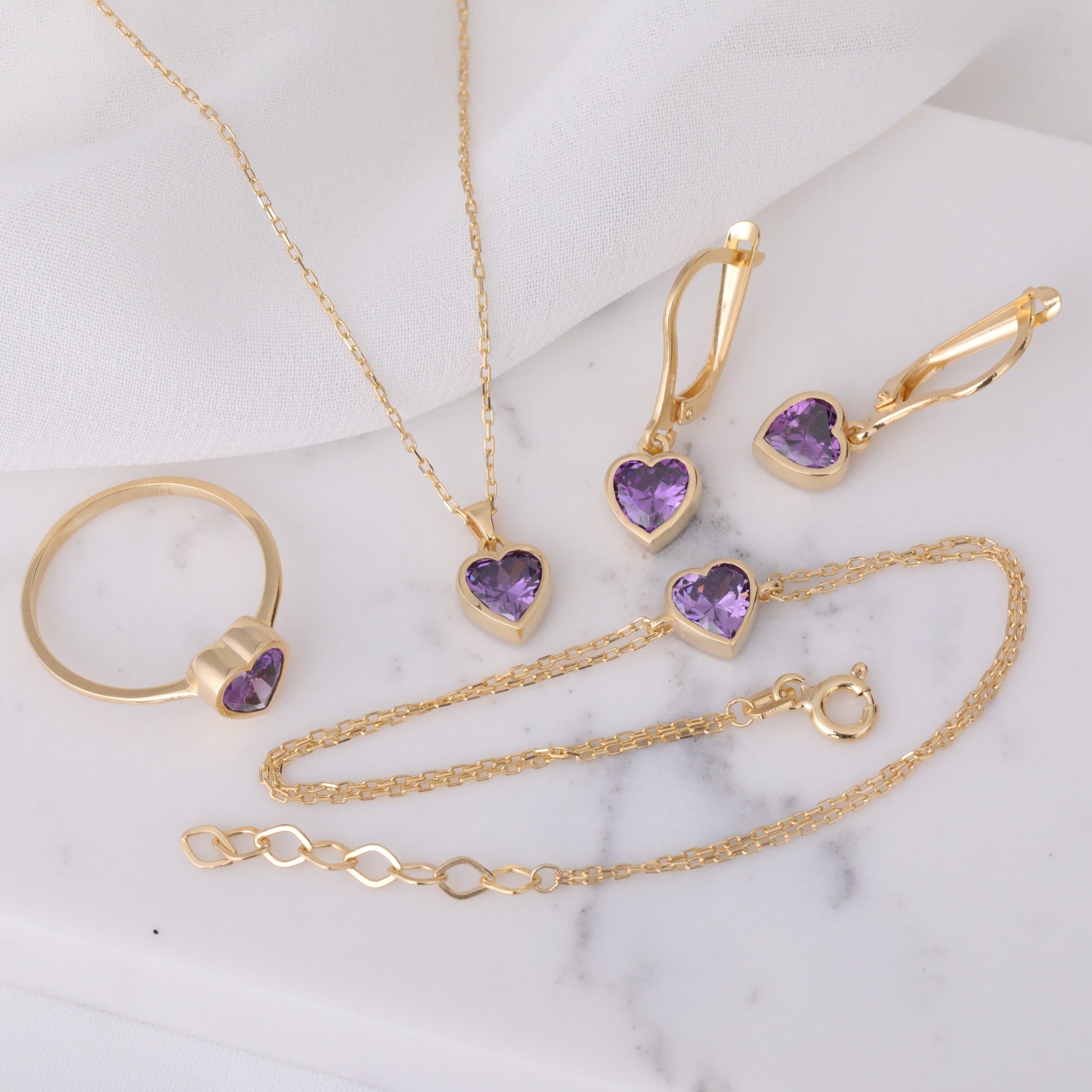 Heart Amethyst Bezel Necklace in 14K Solid Gold, February Birthstone Charm Pendant Queen Jewelry Necklace