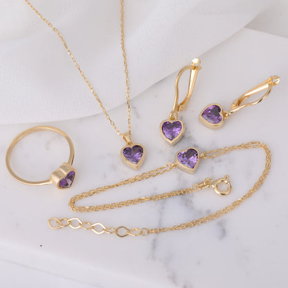Heart Amethyst Bezel Necklace in 14K Solid Gold, February Birthstone Charm Pendant Queen Jewelry Necklace
