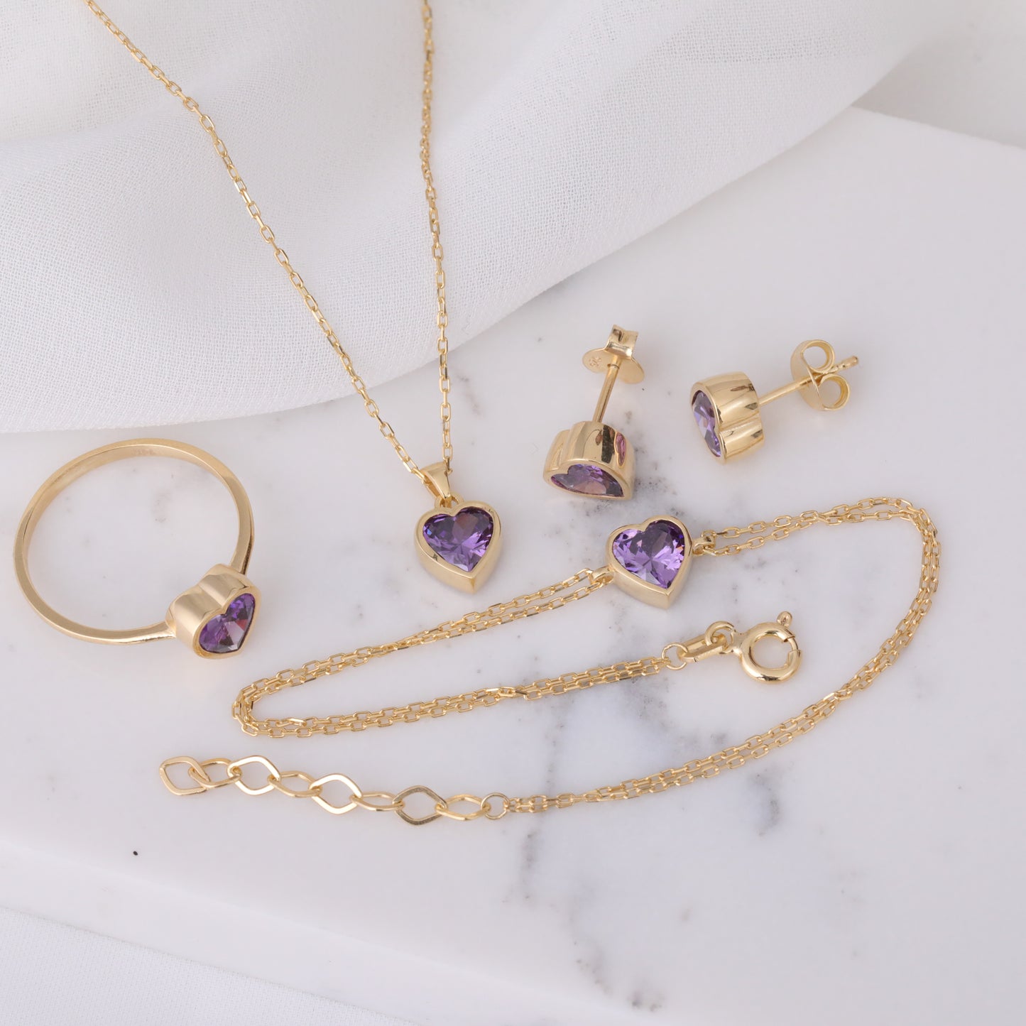 Heart Amethyst Bezel Necklace in 14K Solid Gold, February Birthstone Charm Pendant Queen Jewelry Necklace