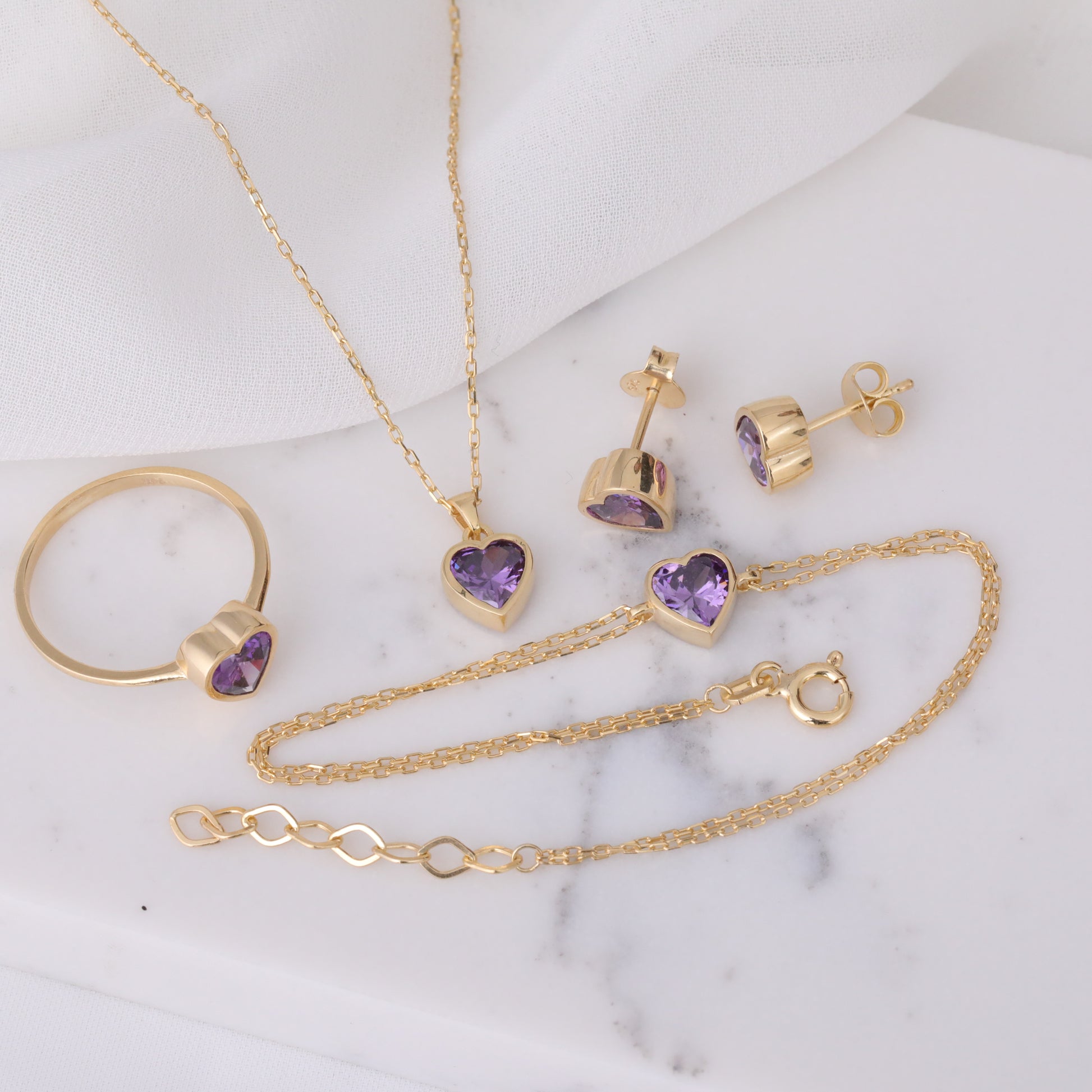 Heart Amethyst Bezel Necklace in 14K Solid Gold, February Birthstone Charm Pendant Queen Jewelry Necklace