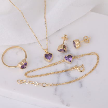 Heart Amethyst Bezel Necklace in 14K Solid Gold, February Birthstone Charm Pendant Queen Jewelry Necklace