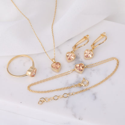 Heart Citrine Bezel Necklace in 14K Solid Gold, November Birthstone Charm Pendant Queen Jewelry Necklace