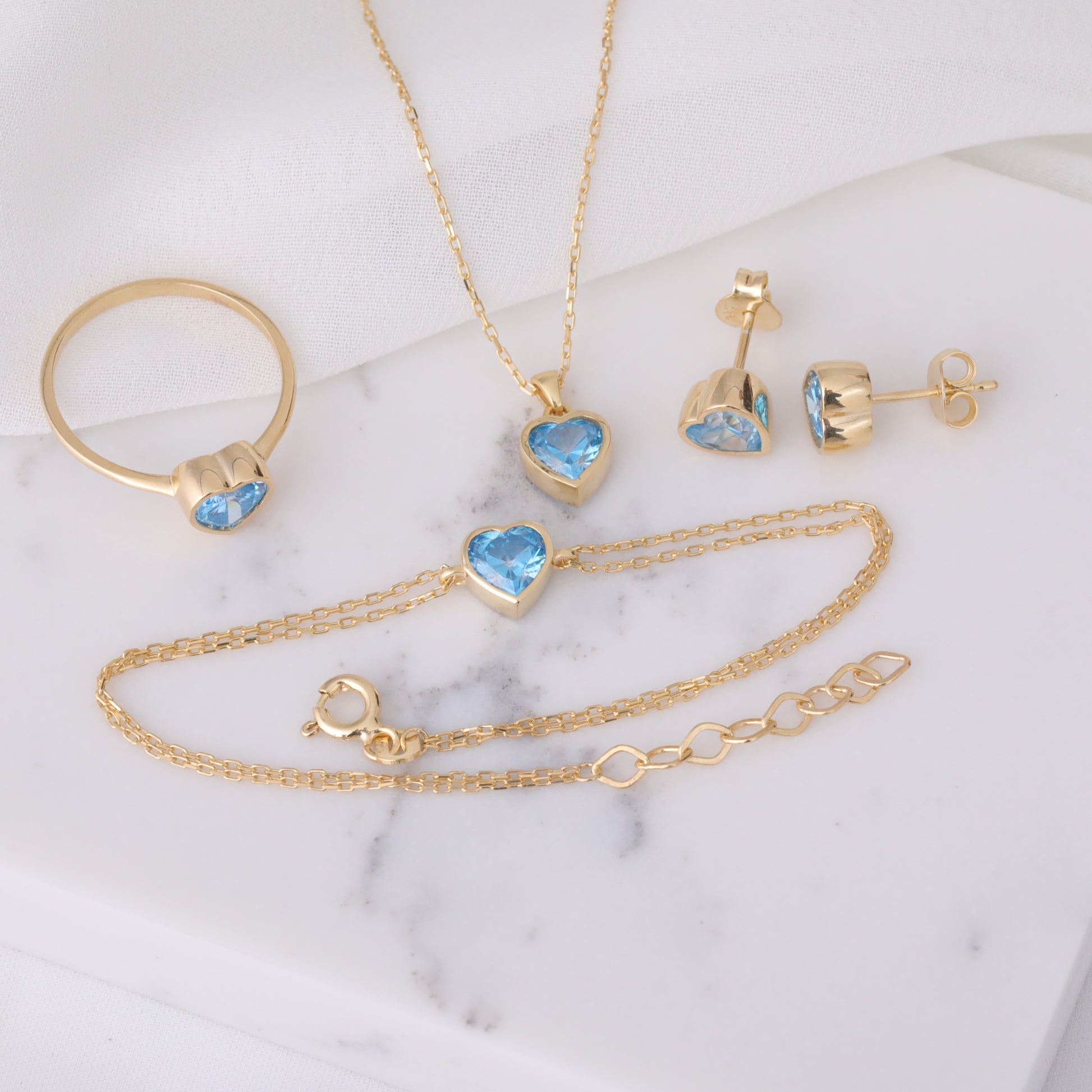 Heart Blue Topaz Bezel Necklace in 14K Solid Gold, December Birthstone Charm Pendant Queen Jewelry Necklace