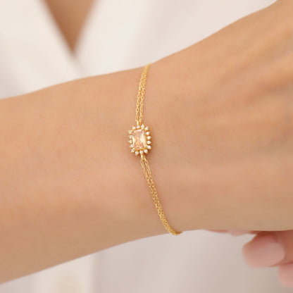 Citrine Rectangle Bracelet surrounded by Real Diamonds in 14K Solid Gold, November BirthstoneJewelry Queen Jewelry Bracelet
