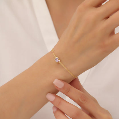 Alexandrite Rectangle Bracelet surrounded by Real Diamonds in 14K Solid Gold, June Birthstone Jewelry Queen Jewelry Bracelet