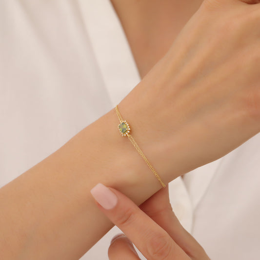 Peridot Rectangle Bracelet surrounded by Real Diamonds in 14K Solid Gold, August Birthstone Jewelry Queen Jewelry Bracelet