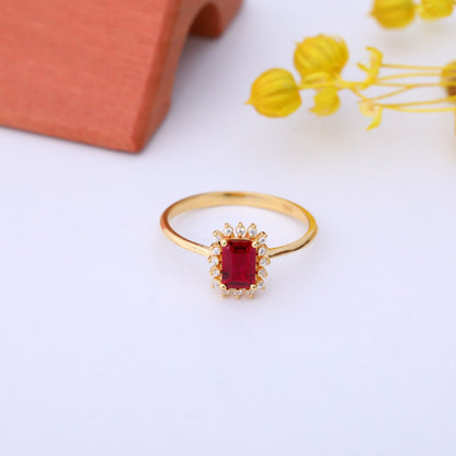 Peridot Rectangle Ring Surrounded by Real Diamonds in 14K Solid Gold, August Birthstone Jewelry Queen Jewelry Rings