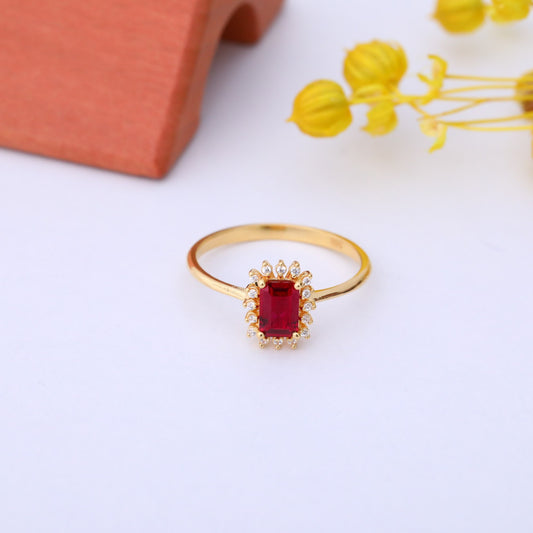 Peridot Rectangle Ring Surrounded by Real Diamonds in 14K Solid Gold, August Birthstone Jewelry Queen Jewelry Rings