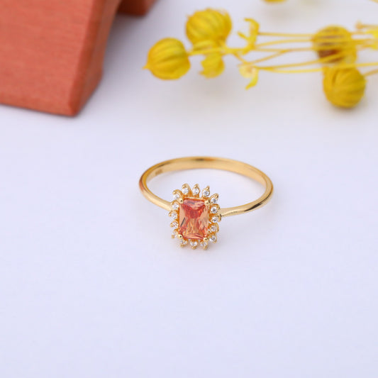 Citrine Rectangle Ring Surrounded by Real Diamonds in 14K Solid Gold, November Birthstone Jewelry Queen Jewelry Rings