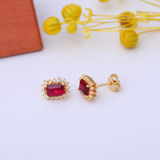 Ruby Rectangle Halo Stud Earrings surrounded by Real Diamonds in 10K/14K Solid Gold, July  Birthstone Jewelry