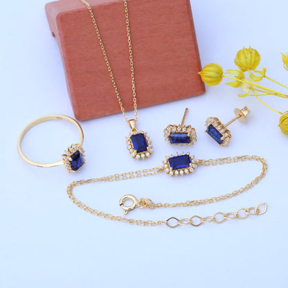 Sapphire Rectangle Necklace Surrounded by Real Diamonds in 14K Solid Gold, September Birthstone Jewelry Queen Jewelry Necklace