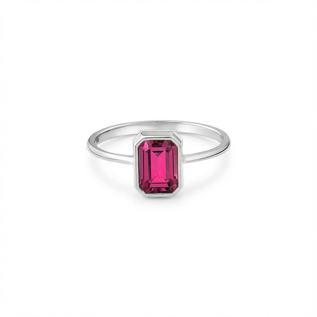 Ruby Rectangle Ring 8K/10K/14K Solid Gold, July Birthstone, Baguette Cut Design