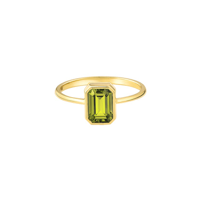 Peridot Rectangle Ring 8K/10K/14K Solid Gold, August Birthstone, Baguette Cut Design