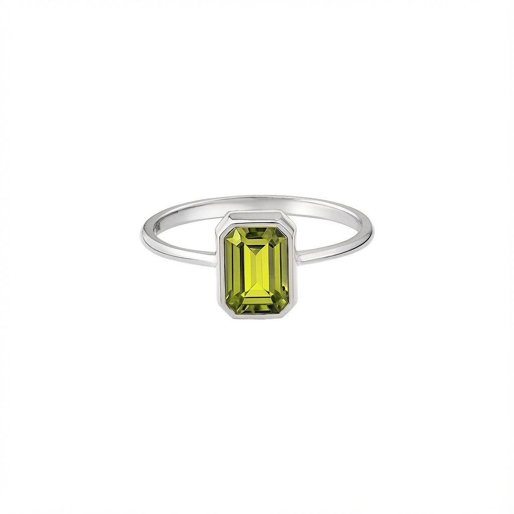 Peridot Rectangle Ring 8K/10K/14K Solid Gold, August Birthstone, Baguette Cut Design