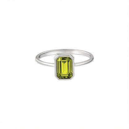 Peridot Rectangle Ring 8K/10K/14K Solid Gold, August Birthstone, Baguette Cut Design