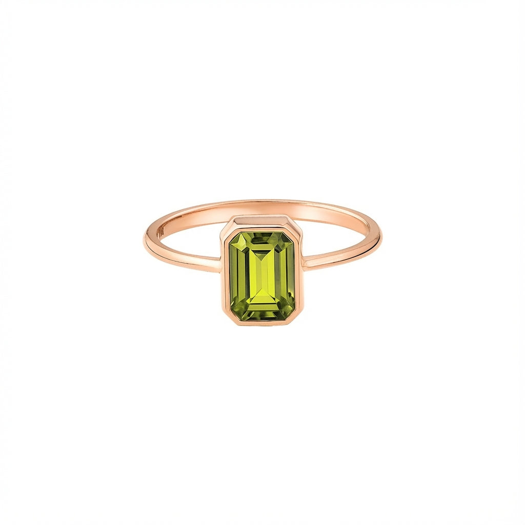 Peridot Rectangle Ring 8K/10K/14K Solid Gold, August Birthstone, Baguette Cut Design