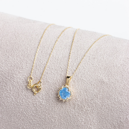 Round Aquamarine Necklace with Real Diamonds, 8K/10K/14K Solid Gold March Birthstone