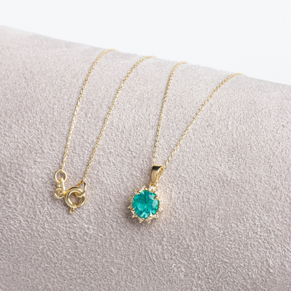 Round Aqua Green Necklace with Real Diamonds, 8K/10K/14K Solid Gold