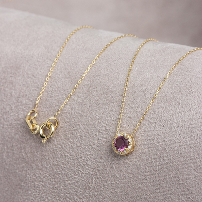 Round Alexandrite Necklace with Real Diamond, 8K/10K/14K Solid Gold June Birthstone