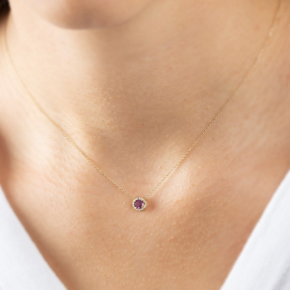 Round Alexandrite Necklace with Real Diamond, 8K/10K/14K Solid Gold June Birthstone