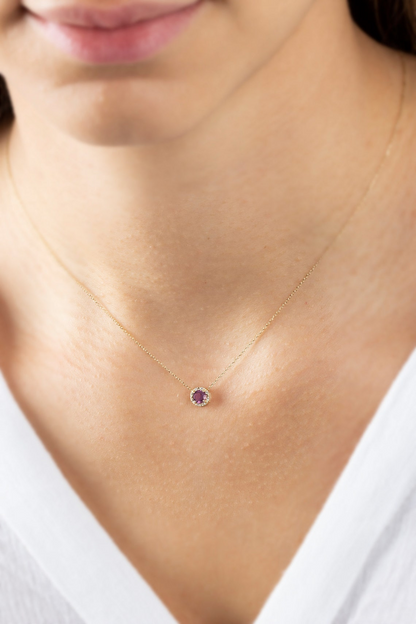 Round Alexandrite Necklace with Real Diamond, 8K/10K/14K Solid Gold June Birthstone