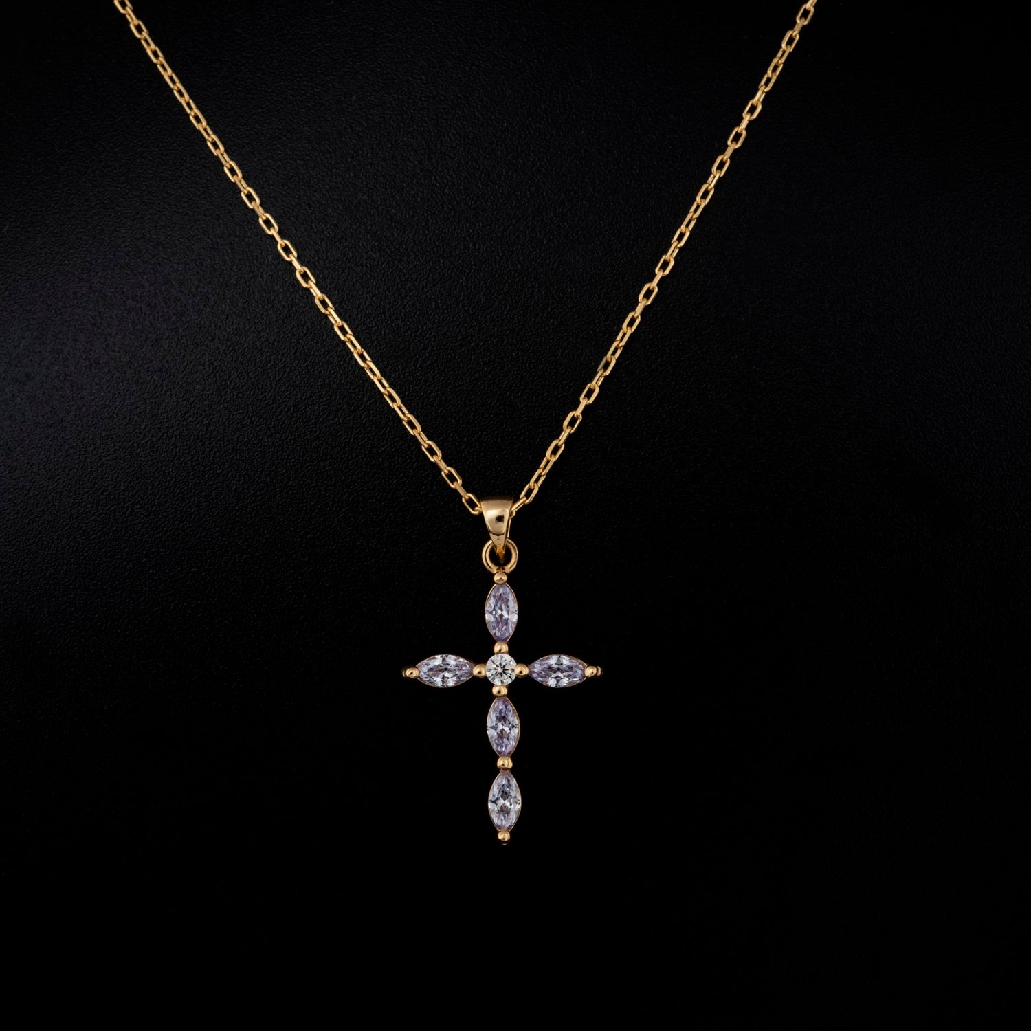 Alexandrite Single Diamond Marquise Cross Necklace in 14K Solid Gold, June Birthstone Pendant Queen Jewelry Necklace