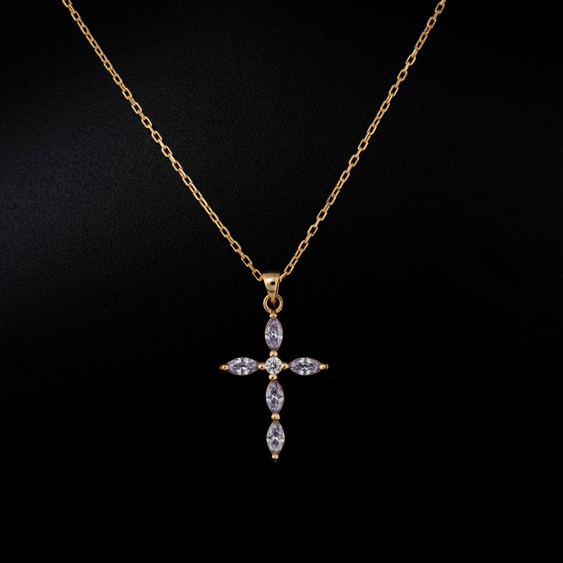 Alexandrite Single Diamond Marquise Cross Necklace in 14K Solid Gold, June Birthstone Pendant Queen Jewelry Necklace