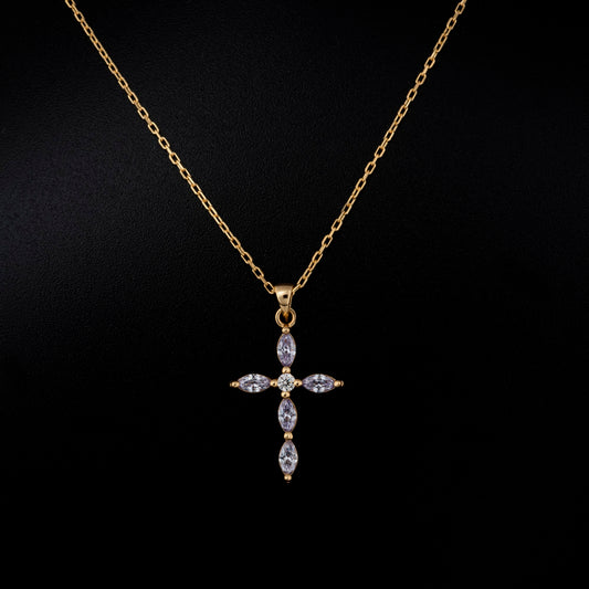 Alexandrite Single Diamond Marquise Cross Necklace in 14K Solid Gold, June Birthstone Pendant Queen Jewelry Necklace