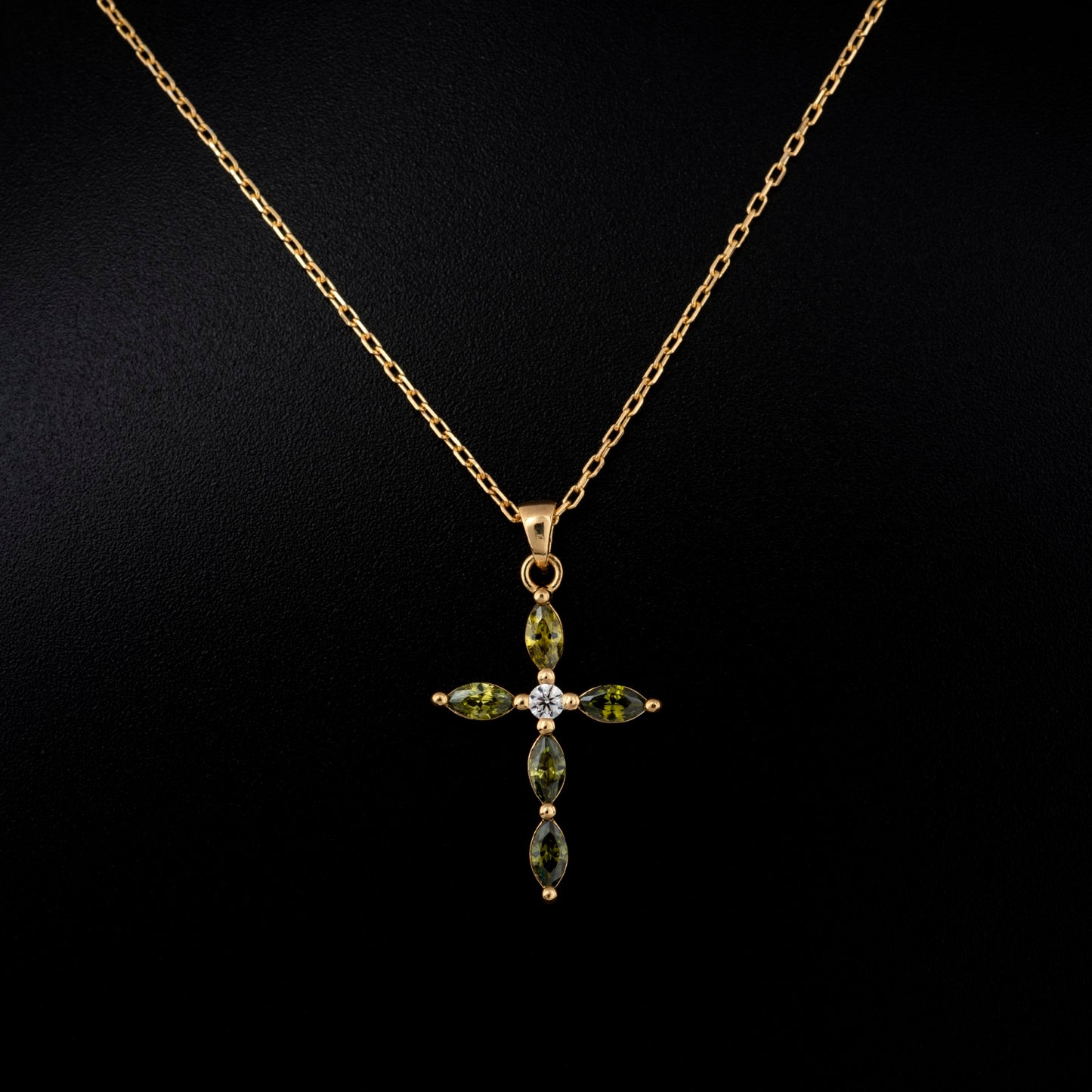 Peridot Single Diamond Marquise Cross Necklace in 14K Solid Gold, August Birthstone Pendant Queen Jewelry Necklace