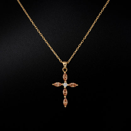Citrine Single Diamond Marquise Cross Necklace in 14K Solid Gold, November Birthstone Pendant Queen Jewelry Necklace