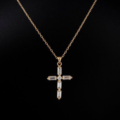 White Topaz Single Diamond Rectangular Cut Cross Necklace in 14K Solid Gold, April  Birthstone Pendant Queen Jewelry Necklace