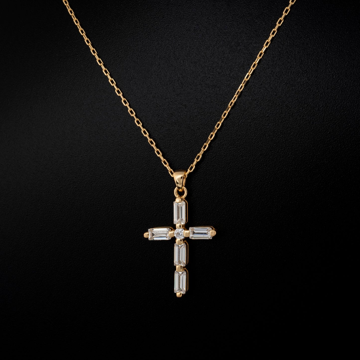 White Topaz Single Diamond Rectangular Cut Cross Necklace in 14K Solid Gold, April  Birthstone Pendant Queen Jewelry Necklace
