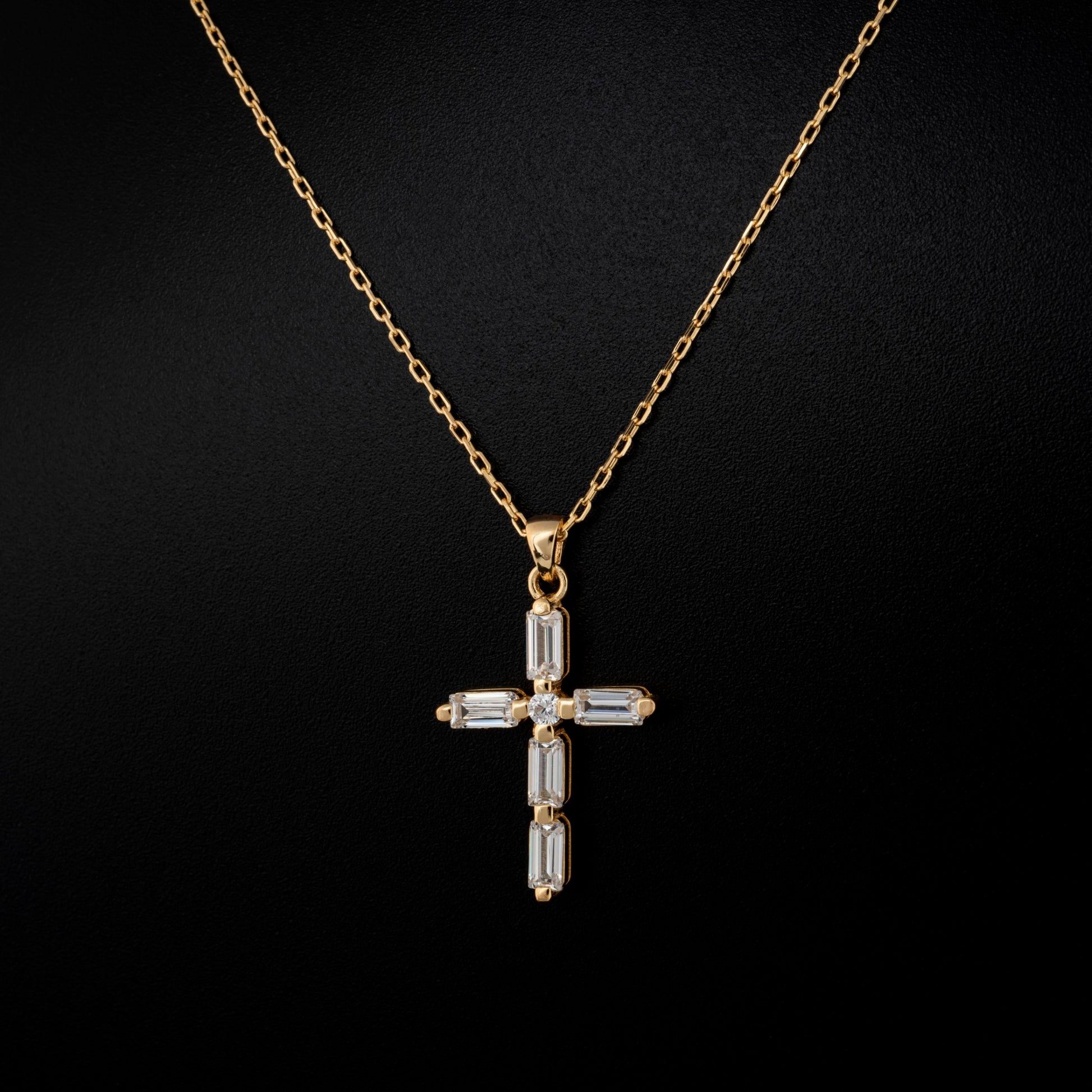 White Topaz Single Diamond Rectangular Cut Cross Necklace in 14K Solid Gold, April  Birthstone Pendant Queen Jewelry Necklace