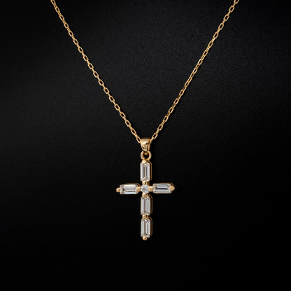 White Topaz Single Diamond Rectangular Cut Cross Necklace in 14K Solid Gold, April  Birthstone Pendant Queen Jewelry Necklace