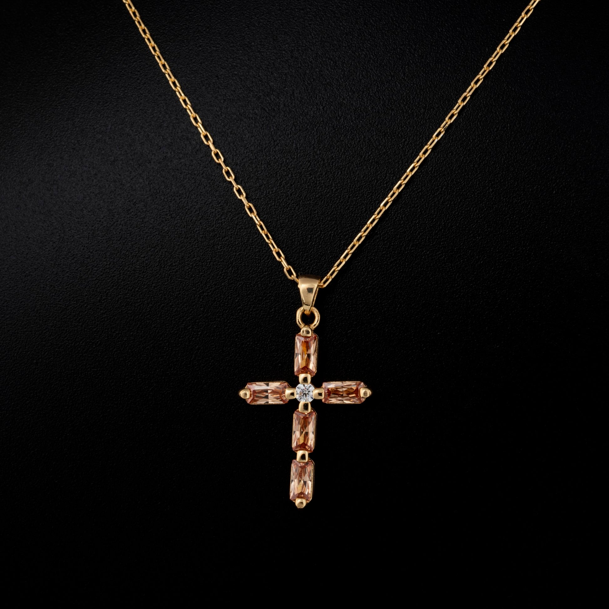 Citrine Single Diamond Rectangular Cut Cross Necklace in 14K Solid Gold, November Birthstone Pendant Queen Jewelry Necklace