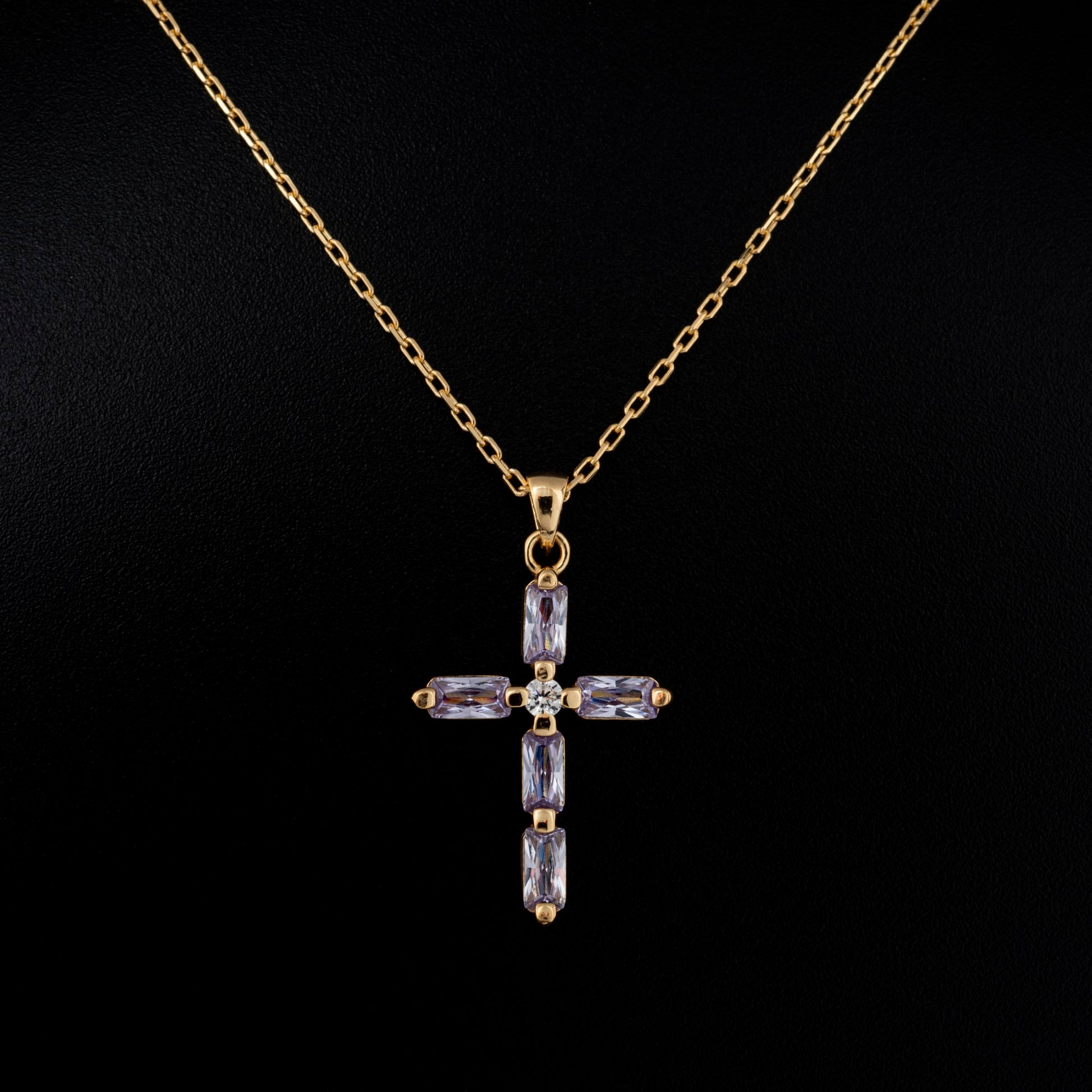 Alexandrite Single Diamond Rectangular Cut Cross Necklace in 14K Solid Gold, June Birthstone Pendant Queen Jewelry Necklace
