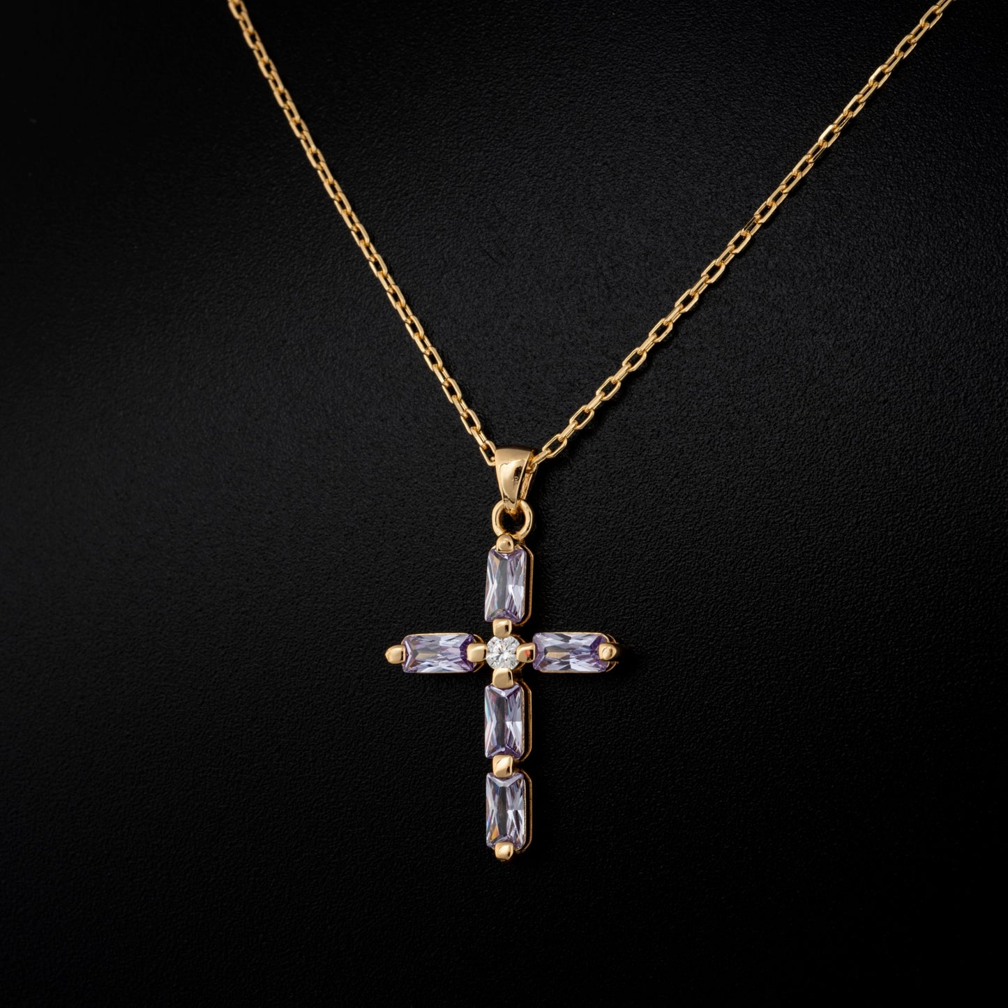 Alexandrite Single Diamond Rectangular Cut Cross Necklace in 14K Solid Gold, June Birthstone Pendant Queen Jewelry Necklace