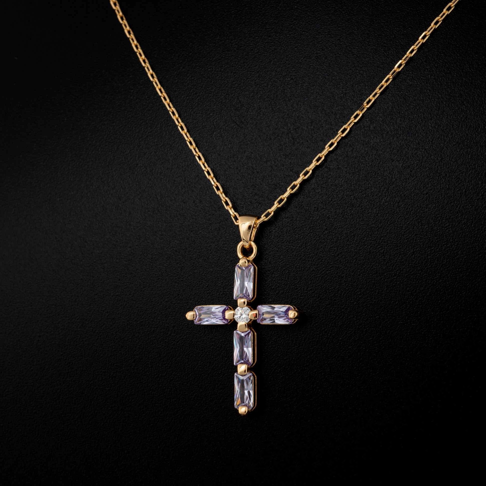 Alexandrite Single Diamond Rectangular Cut Cross Necklace in 14K Solid Gold, June Birthstone Pendant Queen Jewelry Necklace
