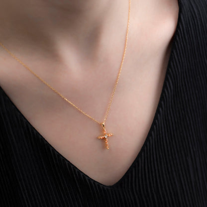 Citrine Single Diamond Marquise Cross Necklace in 14K Solid Gold, November Birthstone Pendant Queen Jewelry Necklace