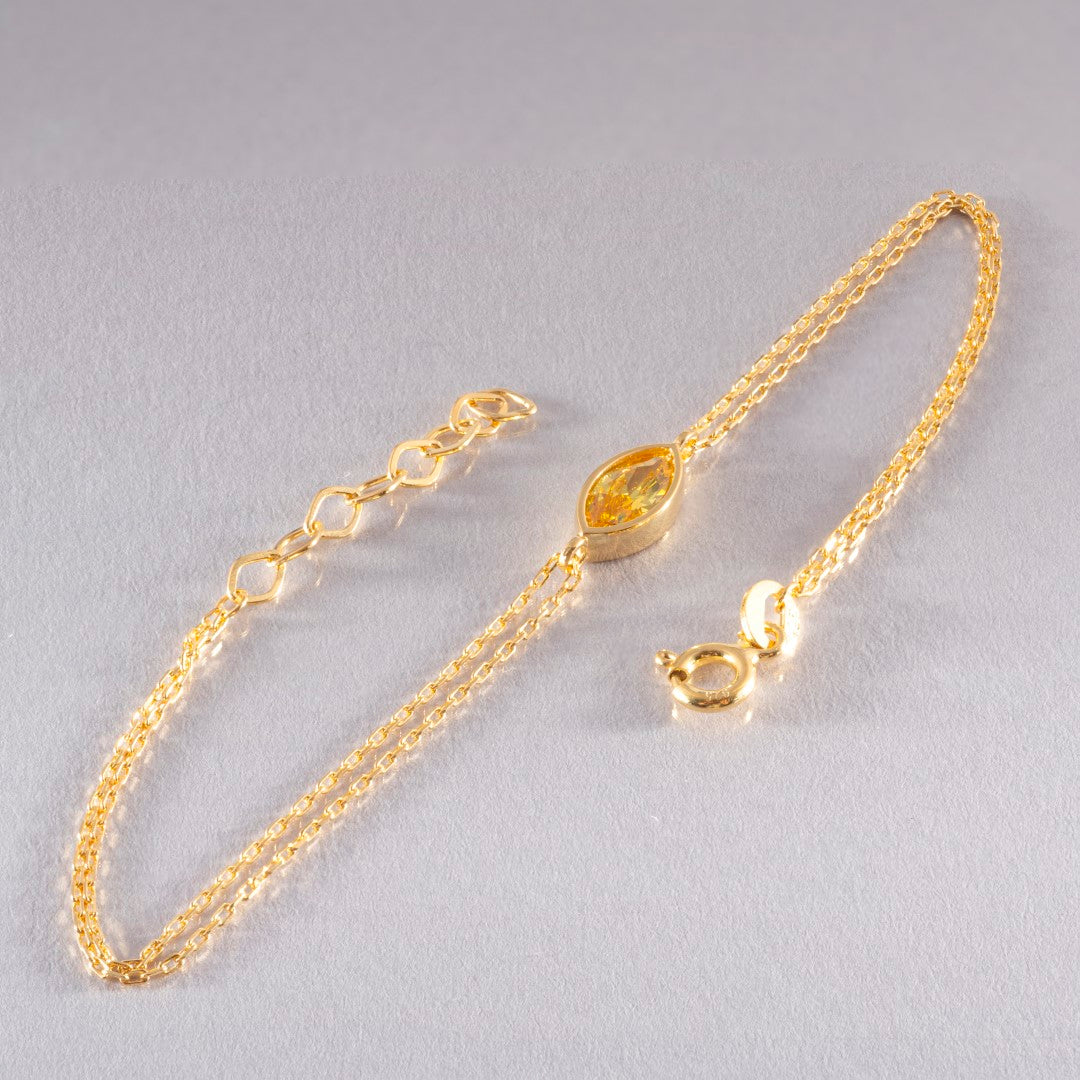 Bezel Marquise Cut Yellow Topaz Bracelet 14K Solid Gold Queen Jewelry Bracelet