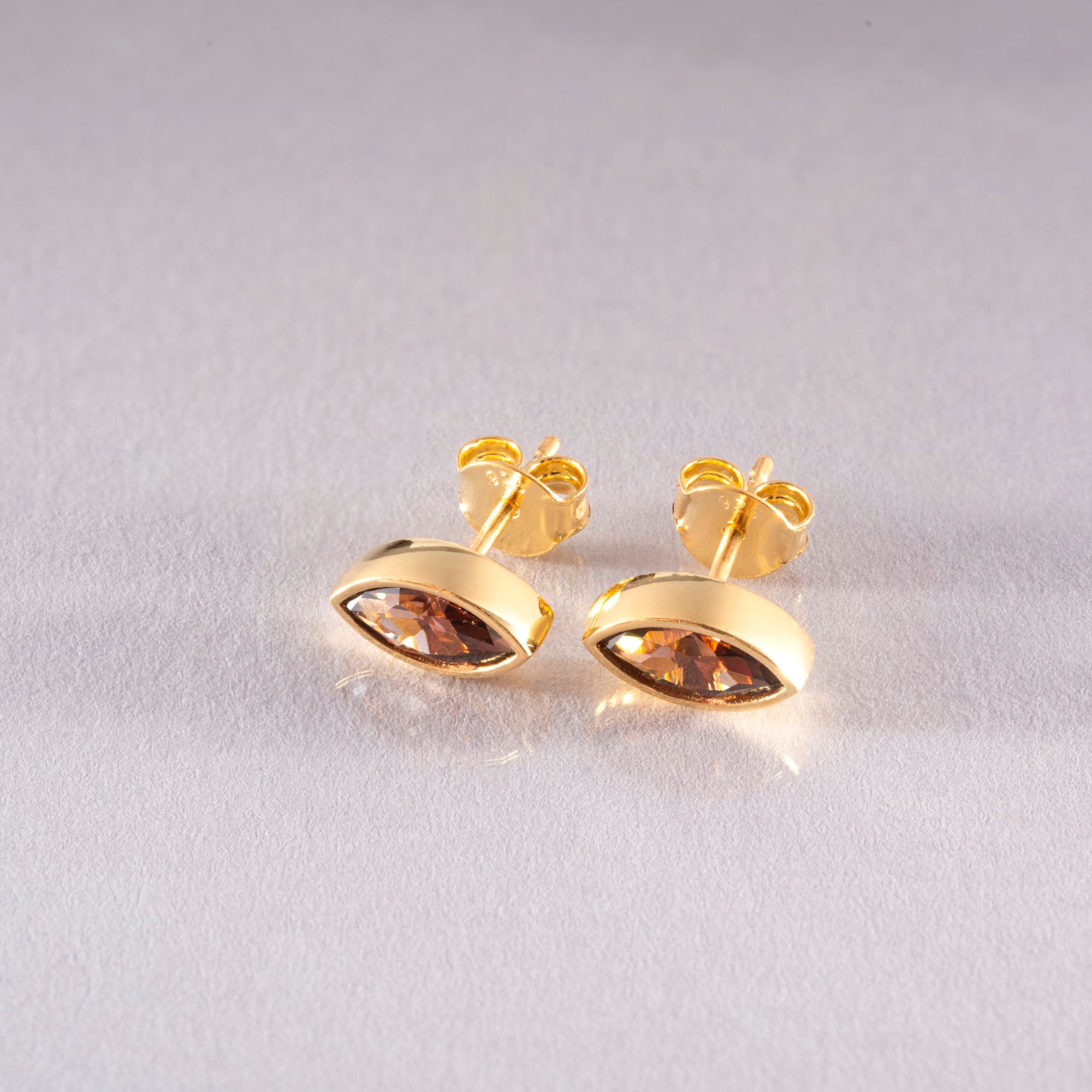 Smoky Quartz Stud Earrings Bezel Marquise Cut in 14K Solid Gold, Birthstone Jewelry Queen Jewelry Earrings