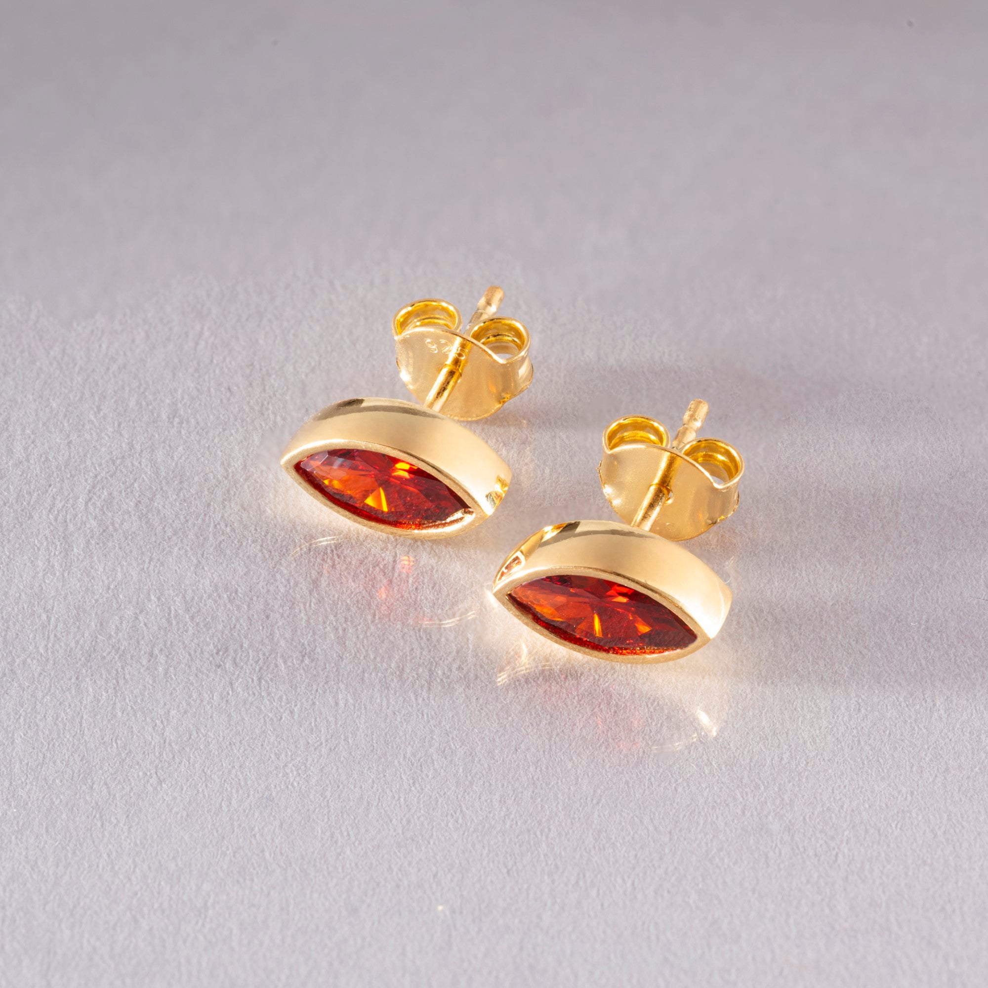 Garnet Stud Earrings Bezel Marquise Cut in 14K Solid Gold, January Birthstone Jewelry Queen Jewelry Earrings