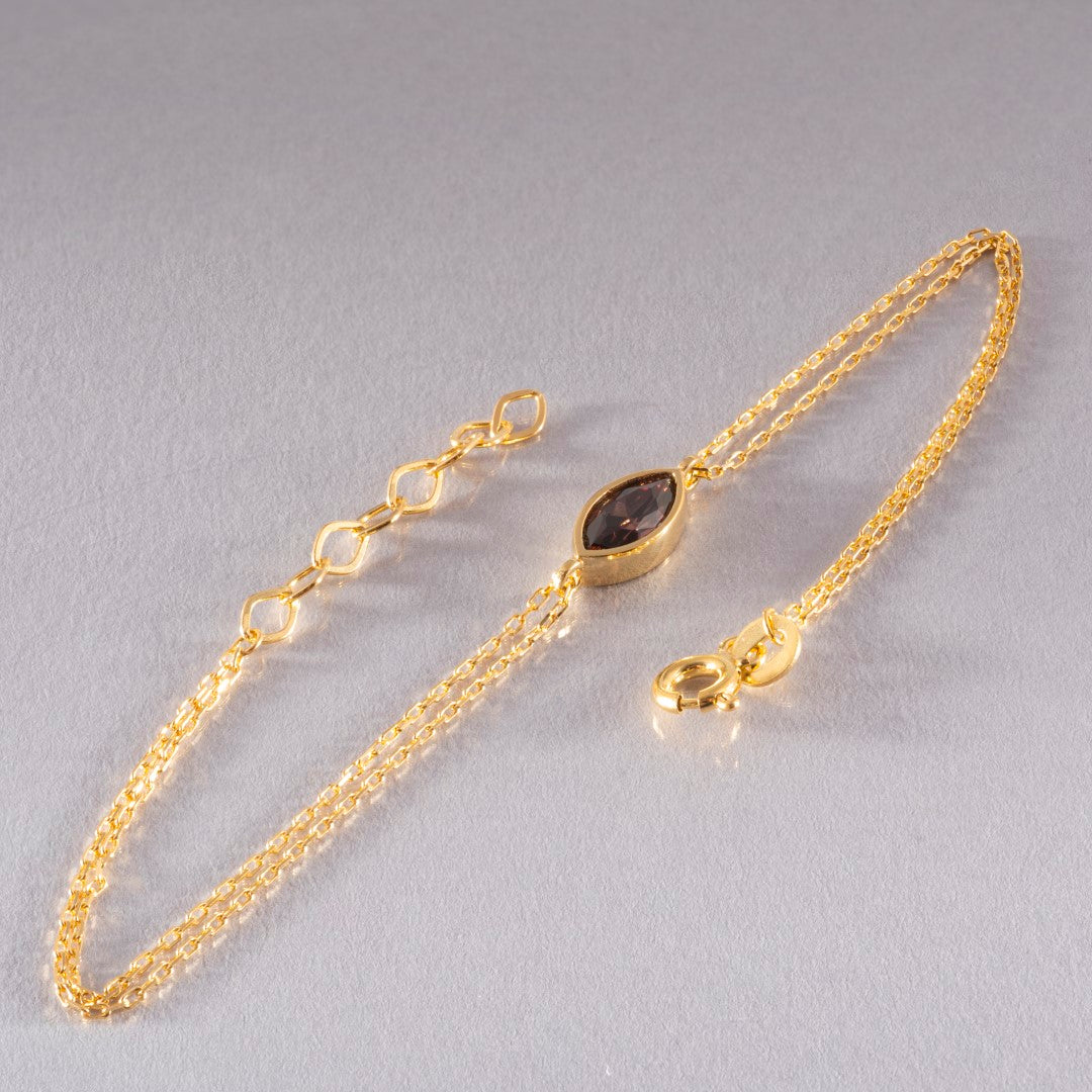 Bezel Marquise Cut Smoky Quartz Bracelet 14K Solid Gold Queen Jewelry Bracelet