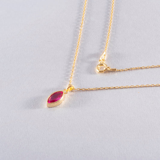 Marquise Cut Ruby Bezel Necklace 14K Solid Gold, July Birthstone Pendant Queen Jewelry Necklace