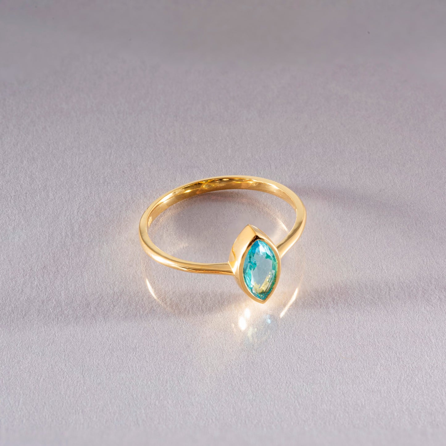 Aquamarine Ring Bezel Marquise Cut in 14K Solid Gold, March Birthstone Jewelry Queen Jewelry Rings