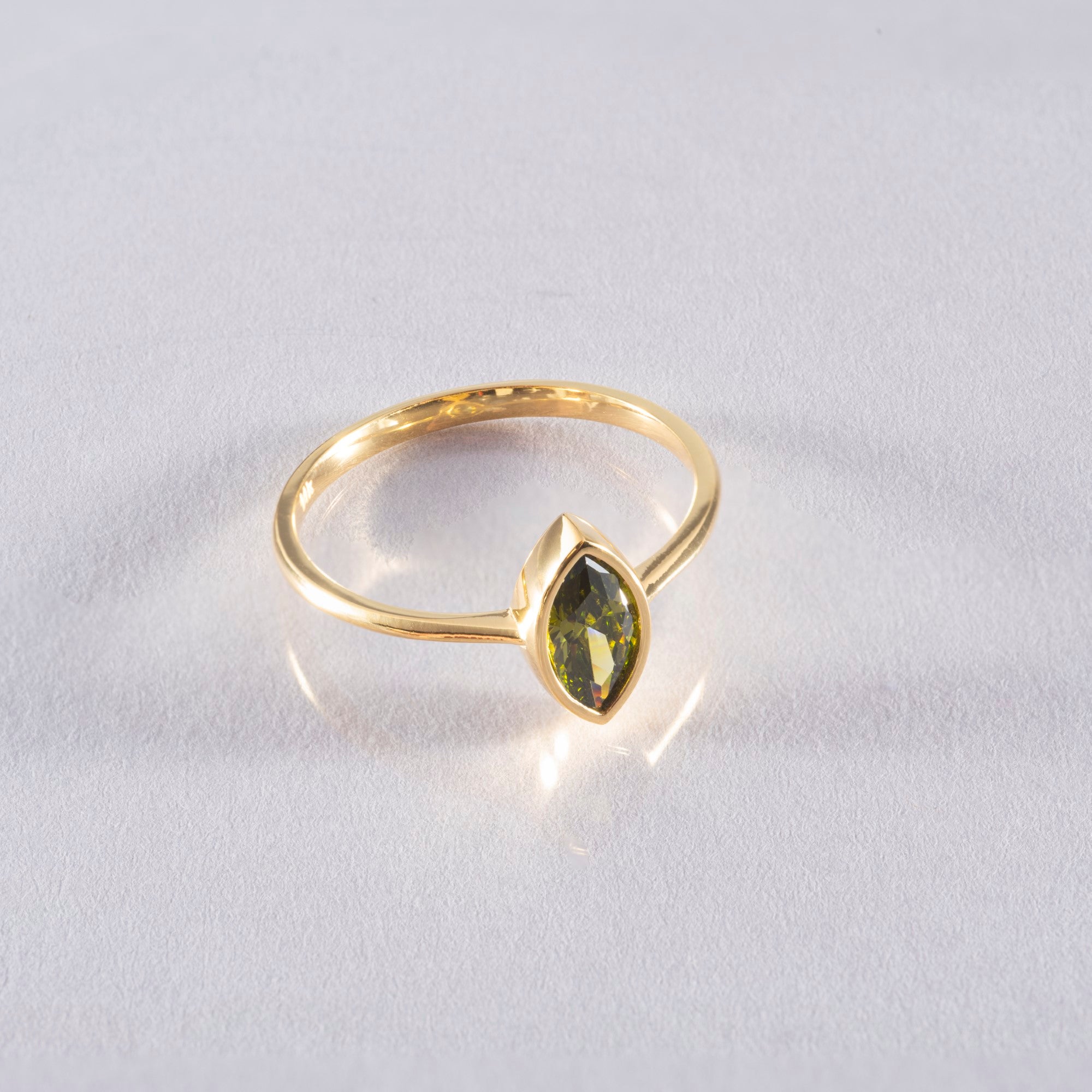 Peridot Ring Bezel Marquise Cut in 14K Solid Gold, August Birthstone Jewelry Queen Jewelry Rings
