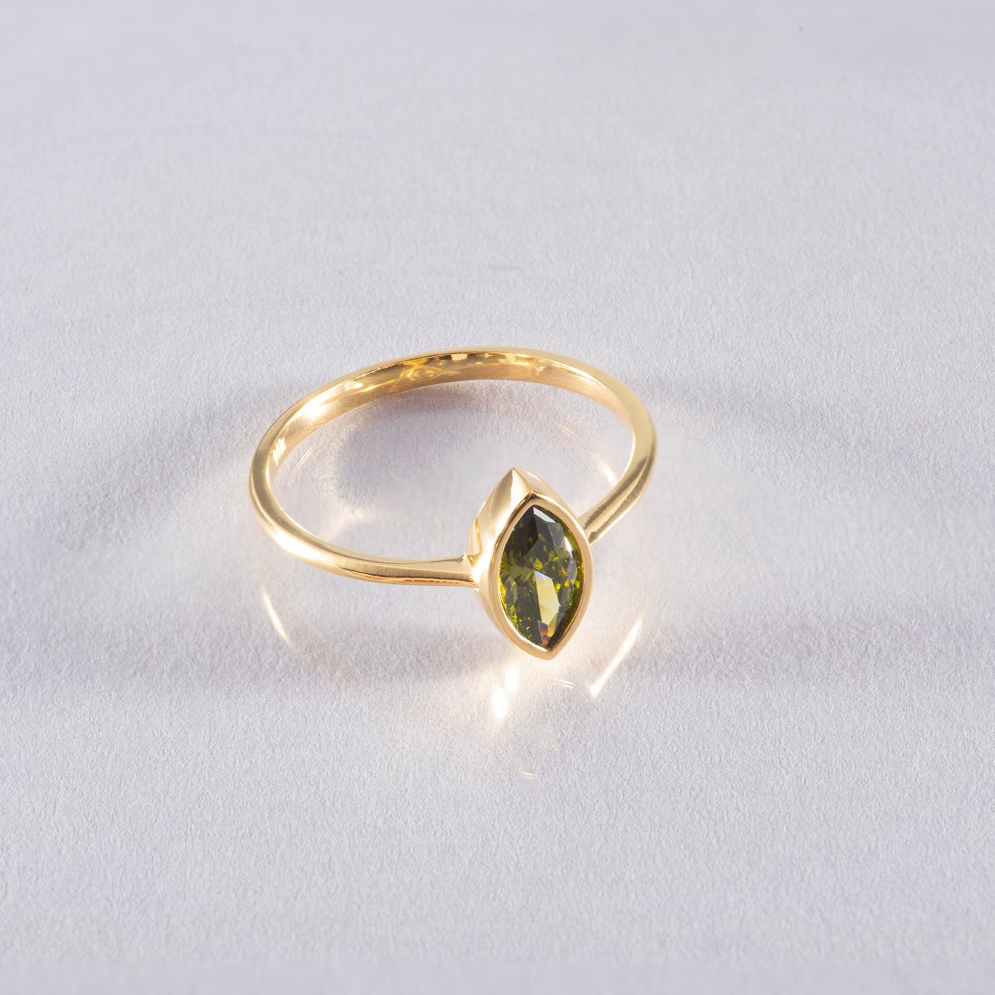 Peridot Ring Bezel Marquise Cut in 14K Solid Gold, August Birthstone Jewelry Queen Jewelry Rings