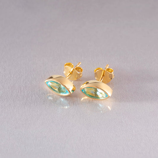 Aquamarine Stud Earrings Bezel Marquise Cut in 14K Solid Gold, March Birthstone Jewelry Queen Jewelry Earrings
